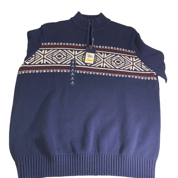 IZOD Mens Medieval Blue Nordic Pattern Knit Sweater Medium - Picture 8 of 10